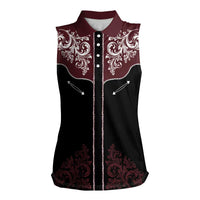 Vintage Western Cowboy Women Sleeveless Polo Shirt Black Version - Wonder Print Shop