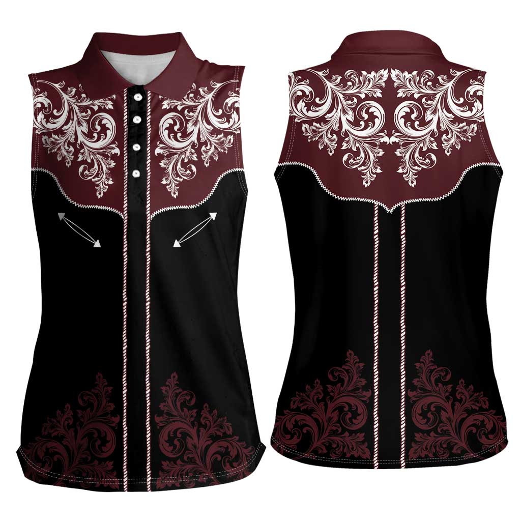 Vintage Western Cowboy Women Sleeveless Polo Shirt Black Version - Wonder Print Shop