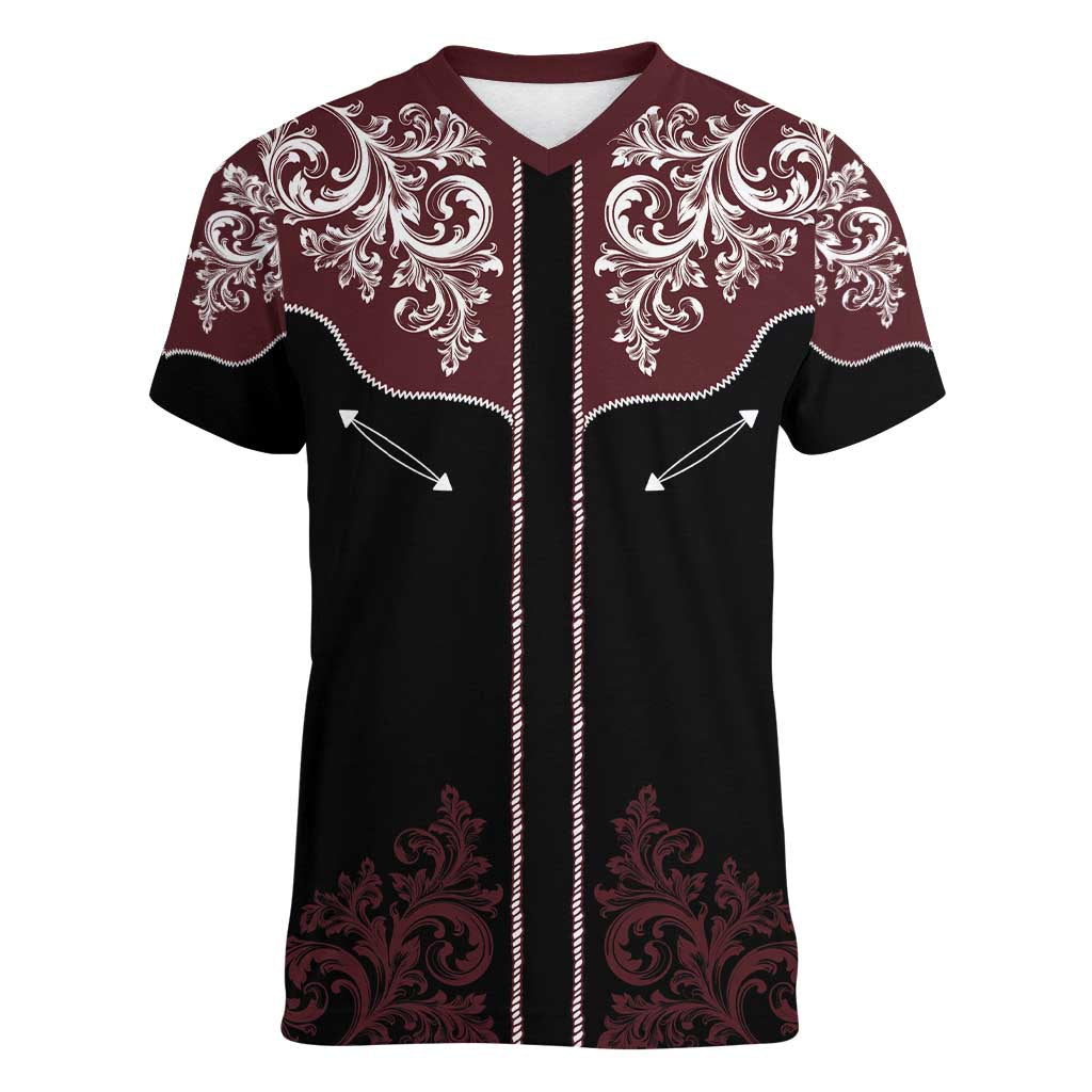 Vintage Western Cowboy Women V-Neck T-Shirt Black Version - Wonder Print Shop