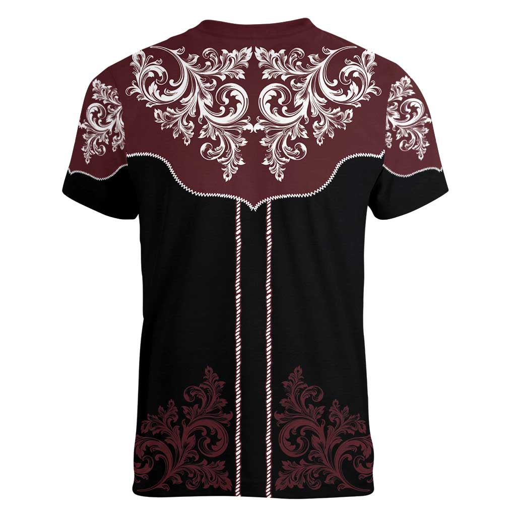 Vintage Western Cowboy Women V-Neck T-Shirt Black Version - Wonder Print Shop