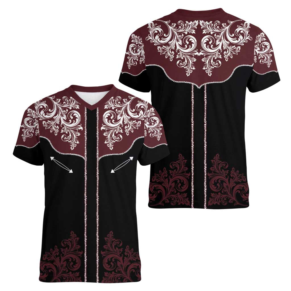 Vintage Western Cowboy Women V-Neck T-Shirt Black Version - Wonder Print Shop