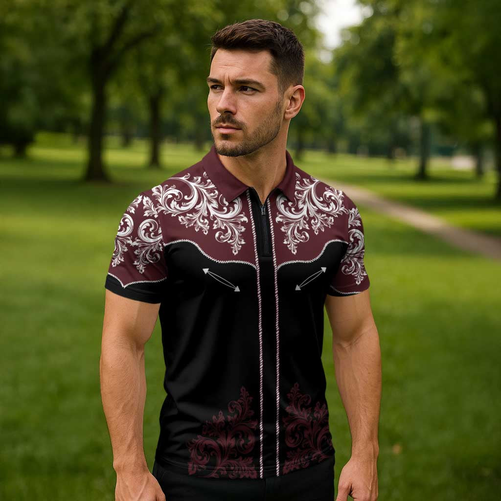 Vintage Western Cowboy Zipper Polo Shirt Black Version - Wonder Print Shop