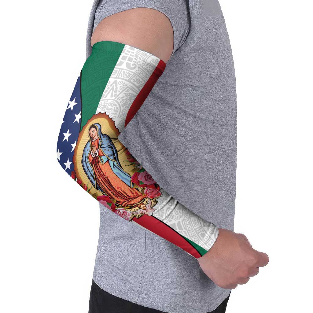 Guadalupe Virgin Mary Arm Sleeves Mexican American Flag - Wonder Print Shop
