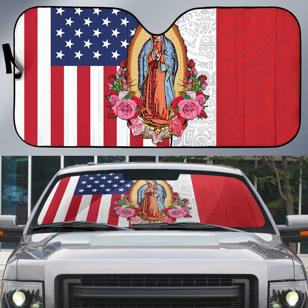 Guadalupe Virgin Mary Auto Sun Shade Mexican American Flag - Wonder Print Shop