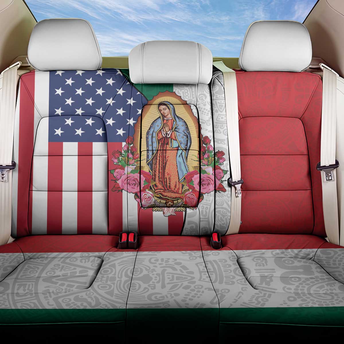 Guadalupe Virgin Mary Back Car Seat Cover Mexican American Flag - Wonder Print Shop
