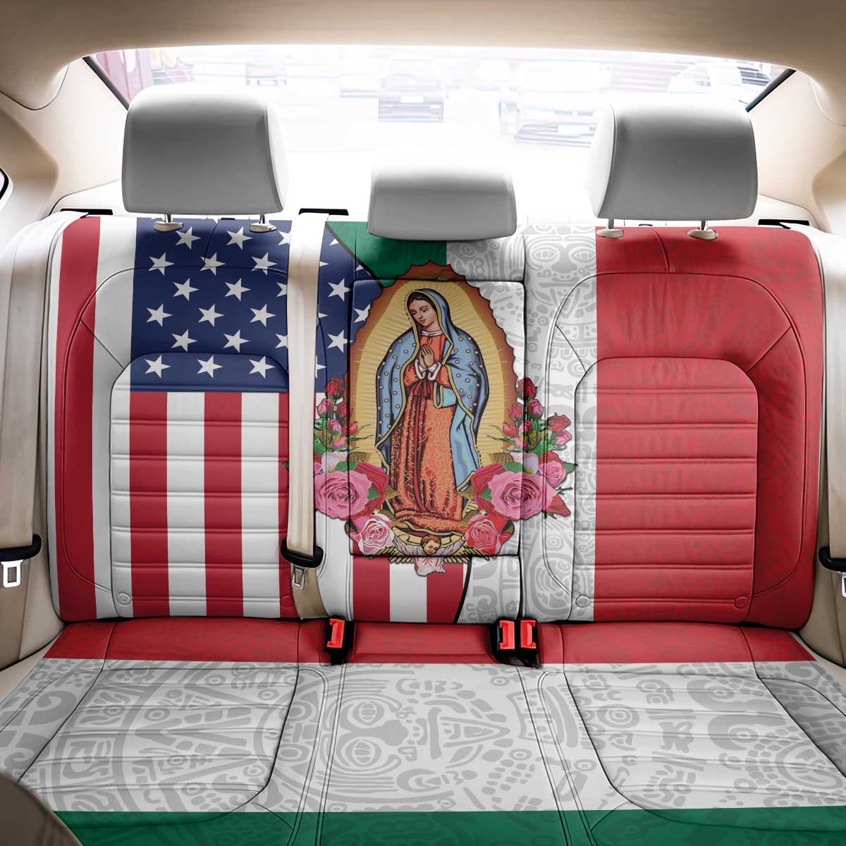 Guadalupe Virgin Mary Back Car Seat Cover Mexican American Flag - Wonder Print Shop