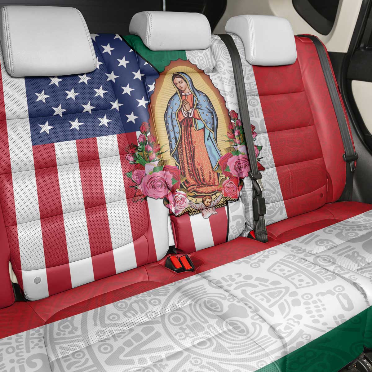 Guadalupe Virgin Mary Back Car Seat Cover Mexican American Flag - Wonder Print Shop