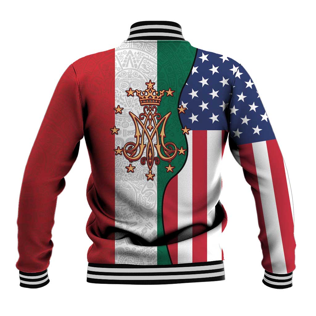 Guadalupe Virgin Mary Baseball Jacket Mexican American Flag - Wonder Print Shop