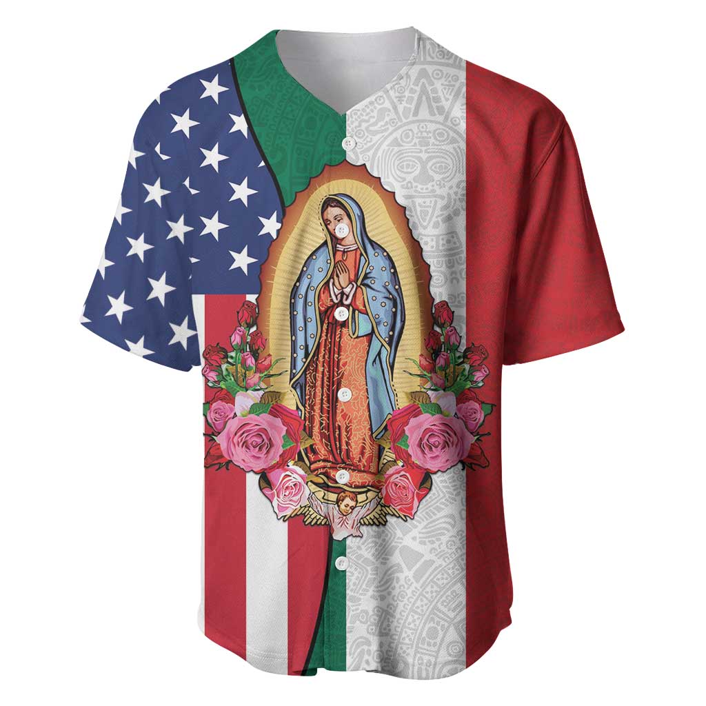 Guadalupe Virgin Mary Baseball Jersey Mexican American Flag - Wonder Print Shop