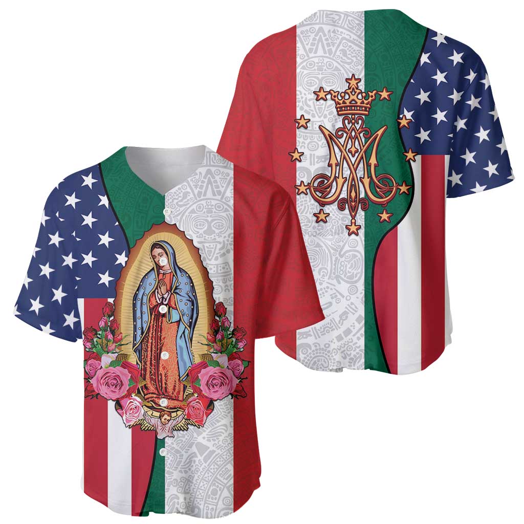 Guadalupe Virgin Mary Baseball Jersey Mexican American Flag - Wonder Print Shop
