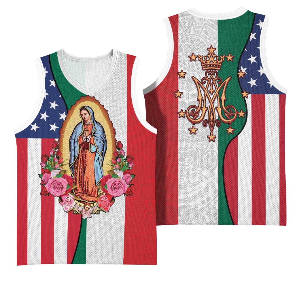 Guadalupe Virgin Mary Basketball Jersey Mexican American Flag - Wonder Print Shop