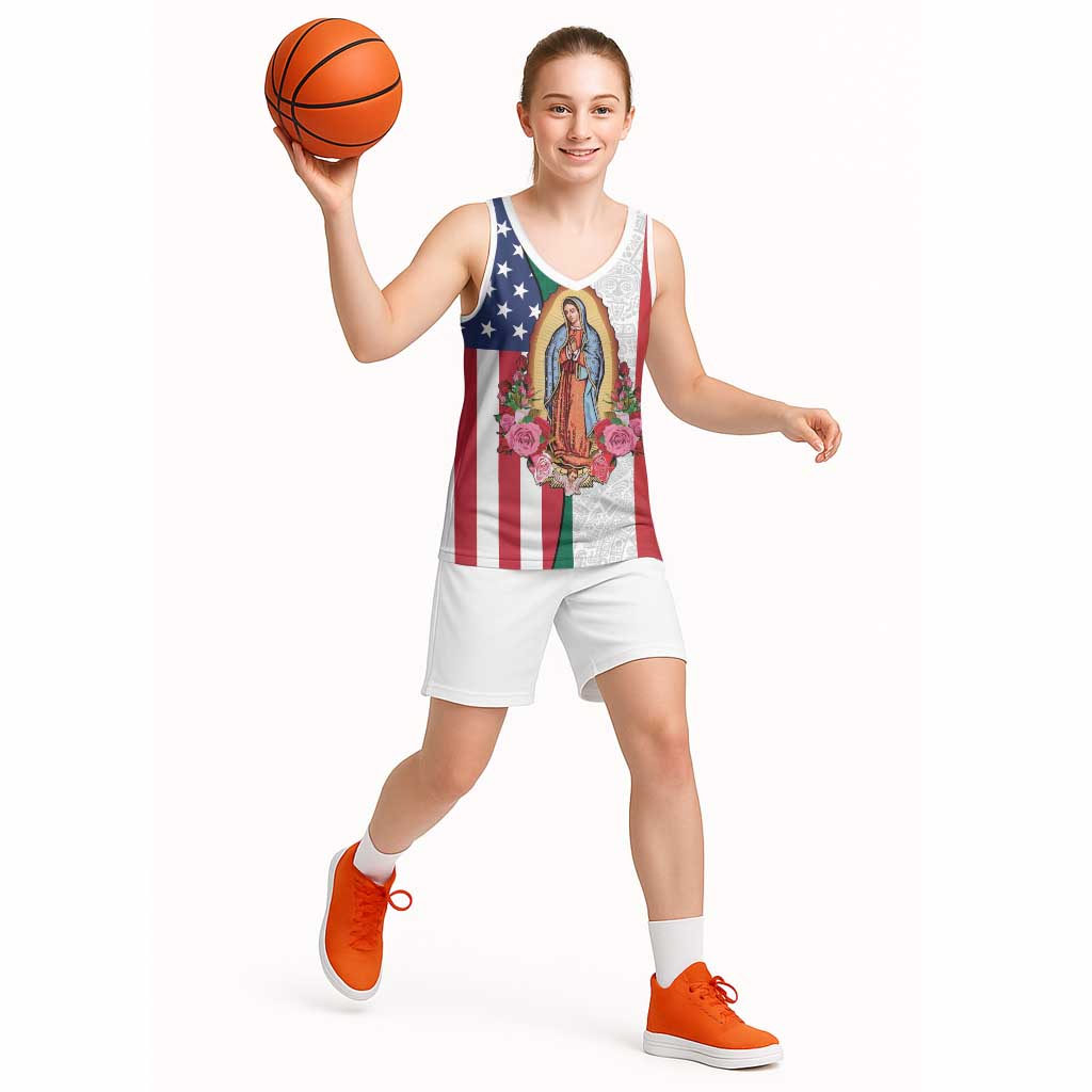 Guadalupe Virgin Mary Basketball Jersey Mexican American Flag - Wonder Print Shop