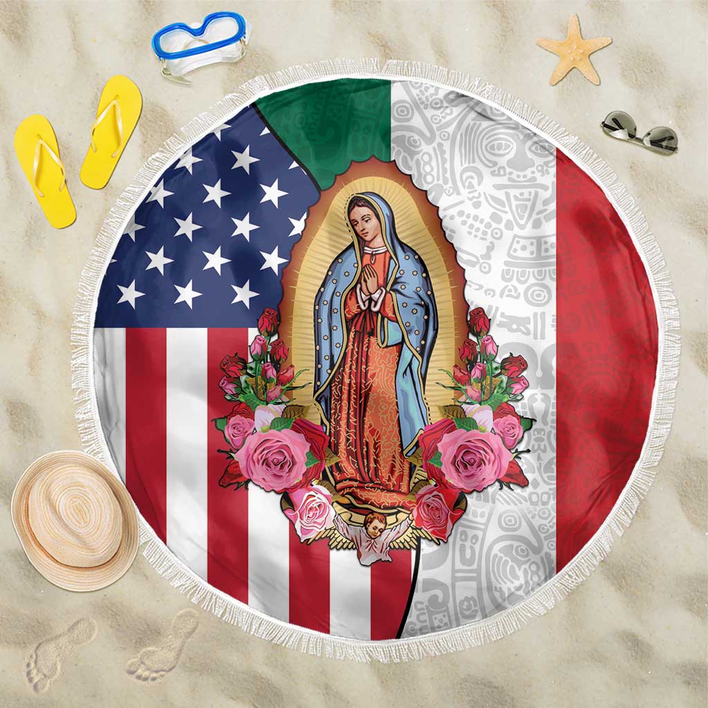 Guadalupe Virgin Mary Beach Blanket Mexican American Flag - Wonder Print Shop