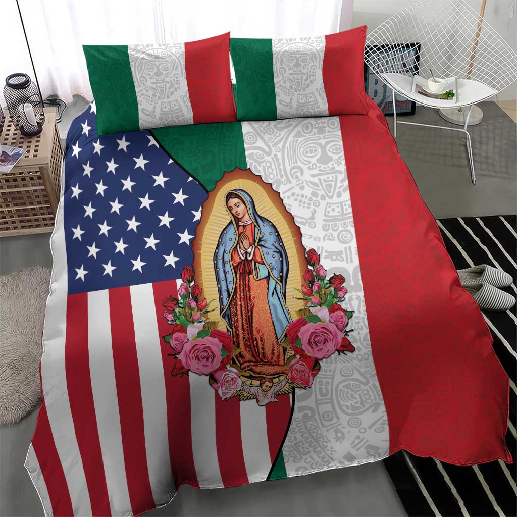 Guadalupe Virgin Mary Bedding Set Mexican American Flag - Wonder Print Shop