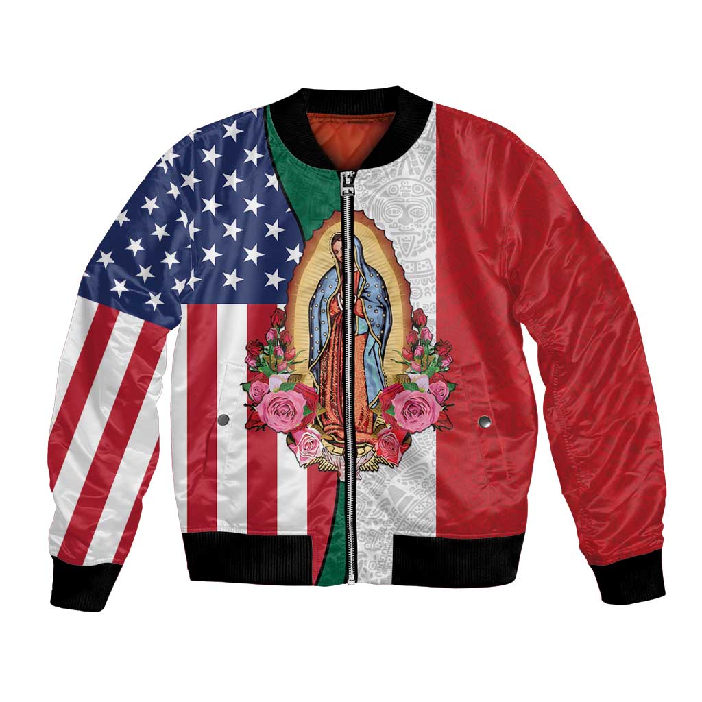Guadalupe Virgin Mary Bomber Jacket Mexican American Flag - Wonder Print Shop