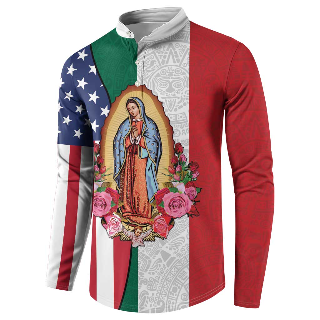 Guadalupe Virgin Mary Button Sweatshirt Mexican American Flag - Wonder Print Shop
