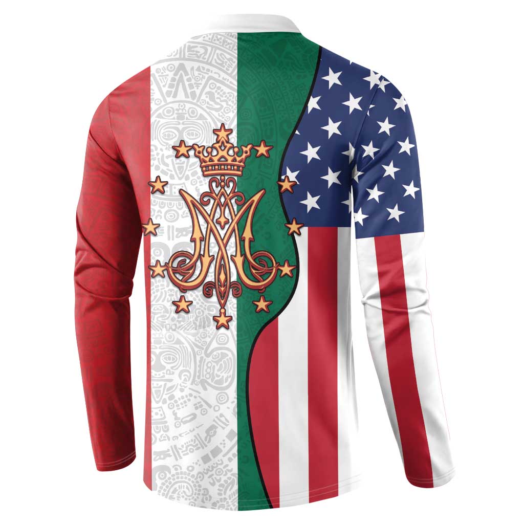 Guadalupe Virgin Mary Button Sweatshirt Mexican American Flag - Wonder Print Shop