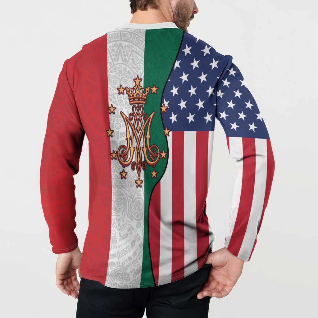 Guadalupe Virgin Mary Button Sweatshirt Mexican American Flag - Wonder Print Shop