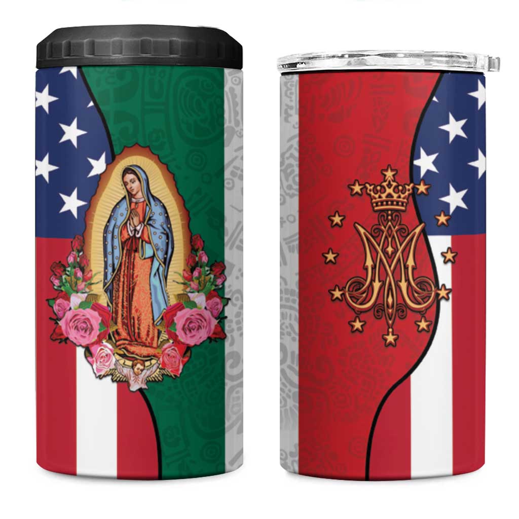 Guadalupe Virgin Mary 4 in 1 Can Cooler Tumbler Mexican American Flag - Wonder Print Shop