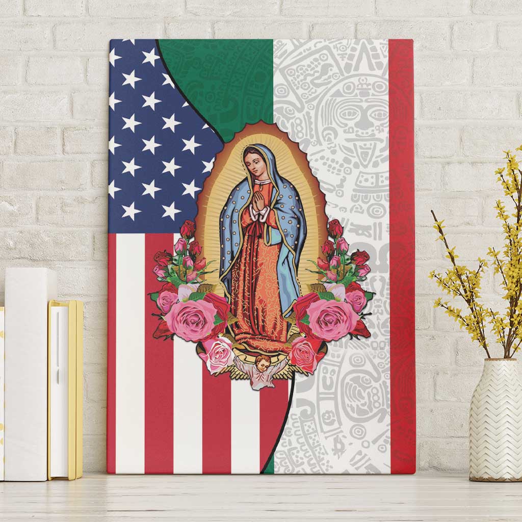 Guadalupe Virgin Mary Canvas Wall Art Mexican American Flag - Wonder Print Shop