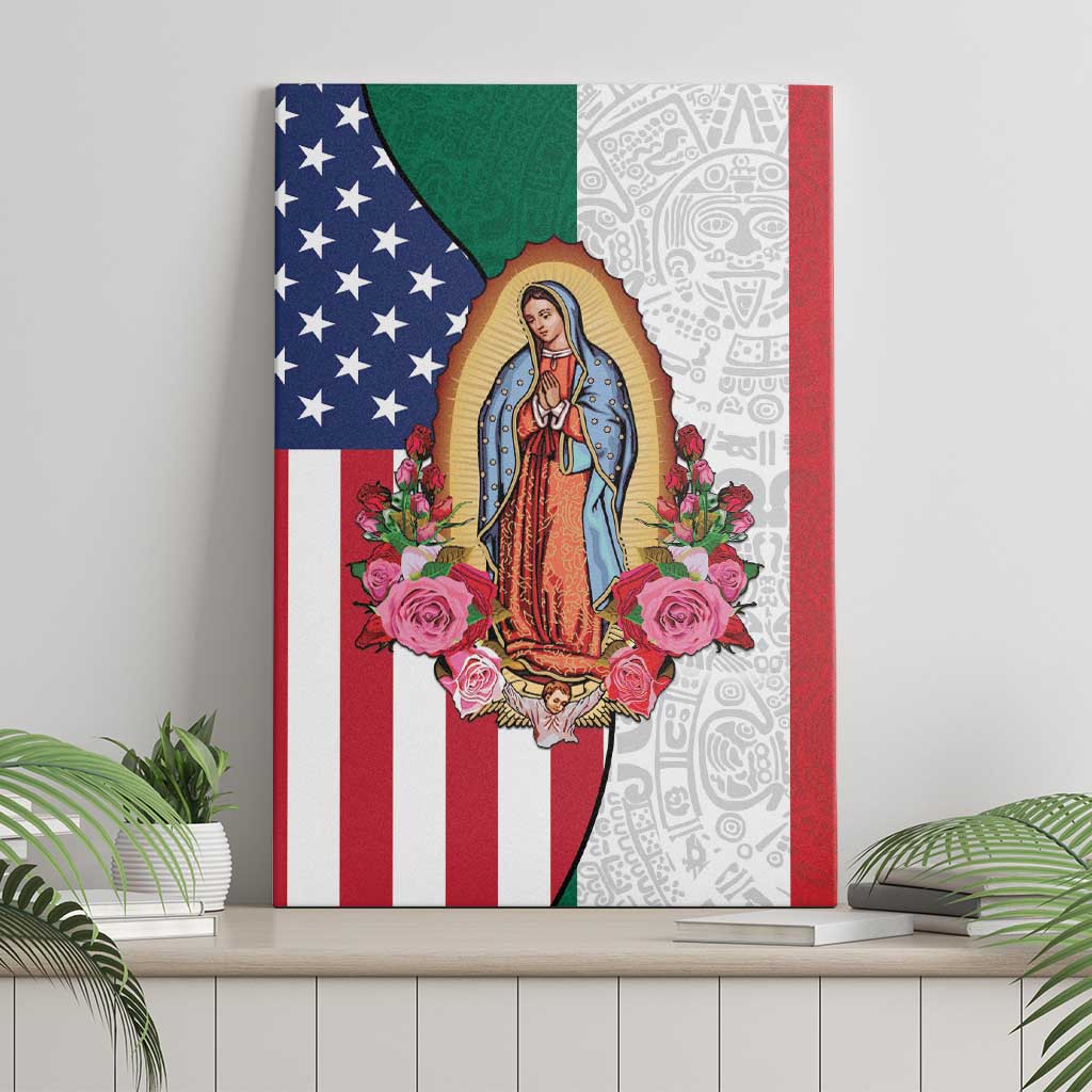 Guadalupe Virgin Mary Canvas Wall Art Mexican American Flag - Wonder Print Shop