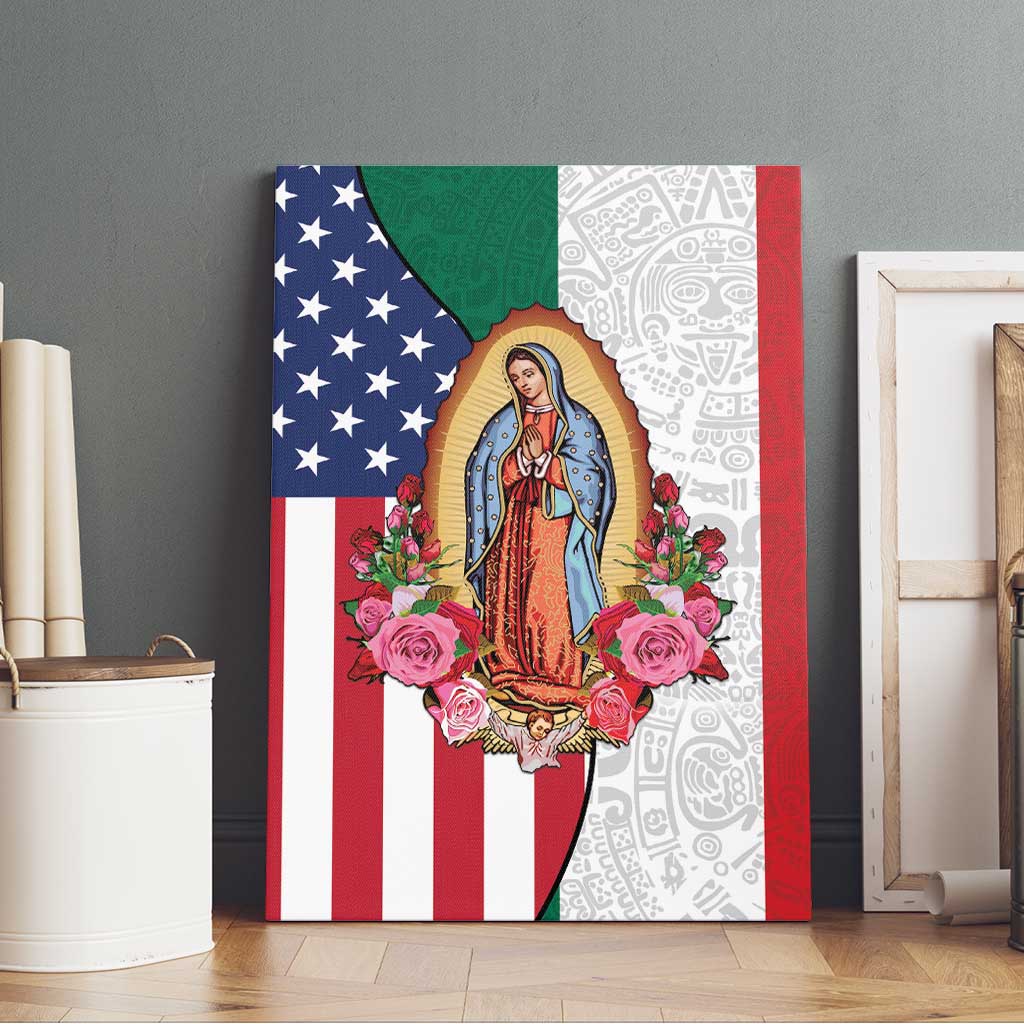 Guadalupe Virgin Mary Canvas Wall Art Mexican American Flag - Wonder Print Shop