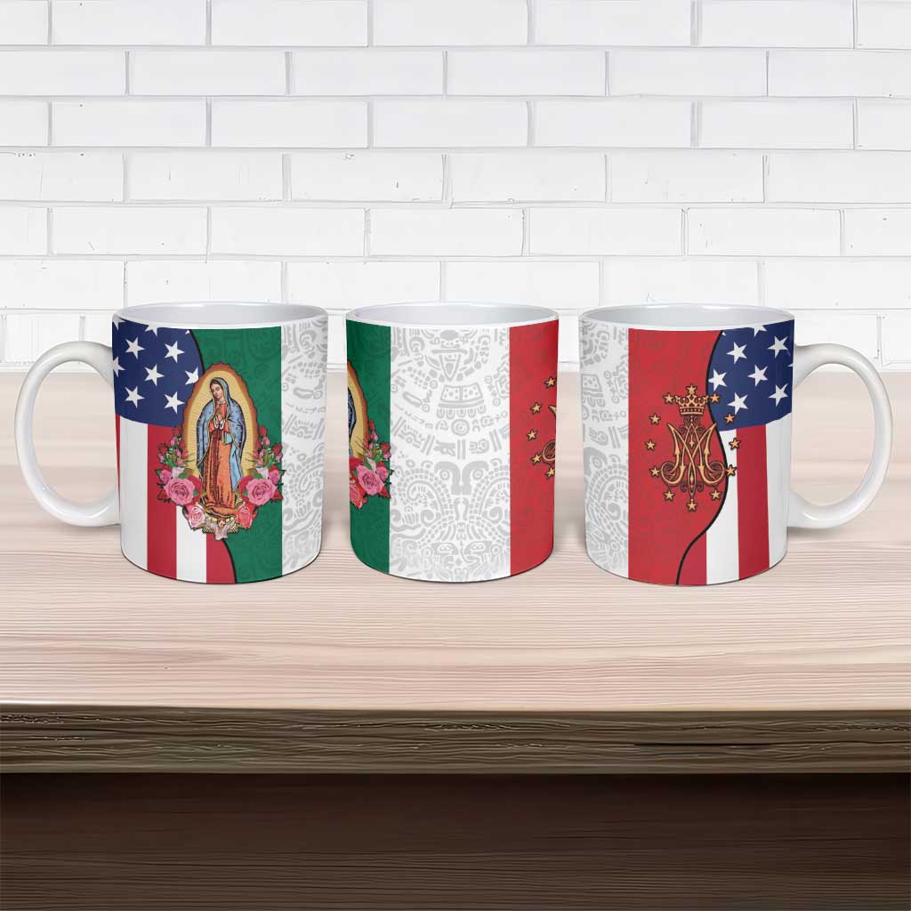 Guadalupe Virgin Mary Ceramic Mug Mexican American Flag - Wonder Print Shop