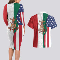 Guadalupe Virgin Mary Couples Matching Long Sleeve Bodycon Dress and Hawaiian Shirt Mexican American Flag - Wonder Print Shop
