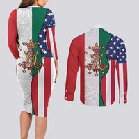 Guadalupe Virgin Mary Couples Matching Long Sleeve Bodycon Dress and Long Sleeve Button Shirt Mexican American Flag - Wonder Print Shop