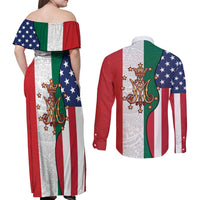 Guadalupe Virgin Mary Couples Matching Off Shoulder Maxi Dress and Long Sleeve Button Shirt Mexican American Flag - Wonder Print Shop