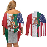 Guadalupe Virgin Mary Couples Matching Off Shoulder Short Dress and Long Sleeve Button Shirt Mexican American Flag - Wonder Print Shop
