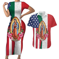 Guadalupe Virgin Mary Couples Matching Short Sleeve Bodycon Dress and Hawaiian Shirt Mexican American Flag - Wonder Print Shop