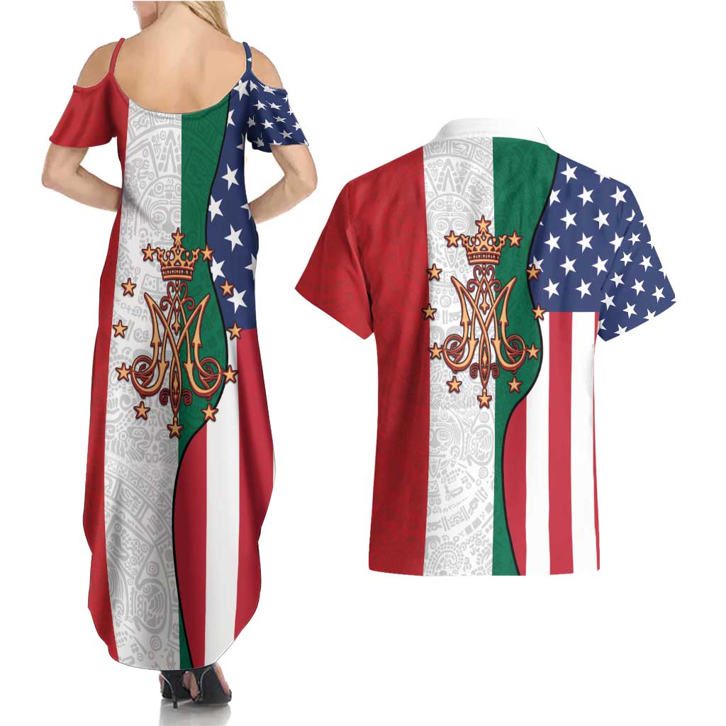 Guadalupe Virgin Mary Couples Matching Summer Maxi Dress and Hawaiian Shirt Mexican American Flag - Wonder Print Shop