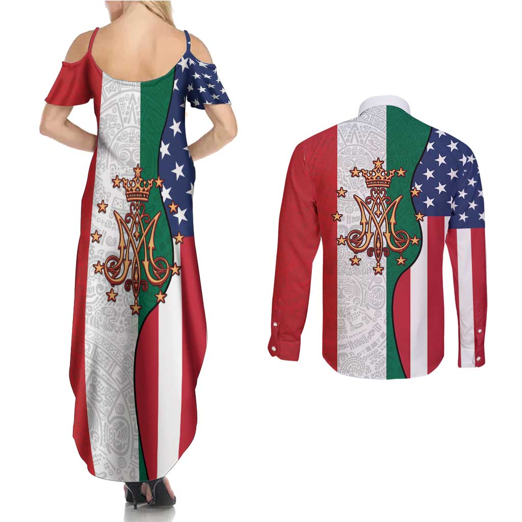 Guadalupe Virgin Mary Couples Matching Summer Maxi Dress and Long Sleeve Button Shirt Mexican American Flag - Wonder Print Shop