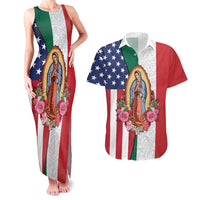 Guadalupe Virgin Mary Couples Matching Tank Maxi Dress and Hawaiian Shirt Mexican American Flag - Wonder Print Shop