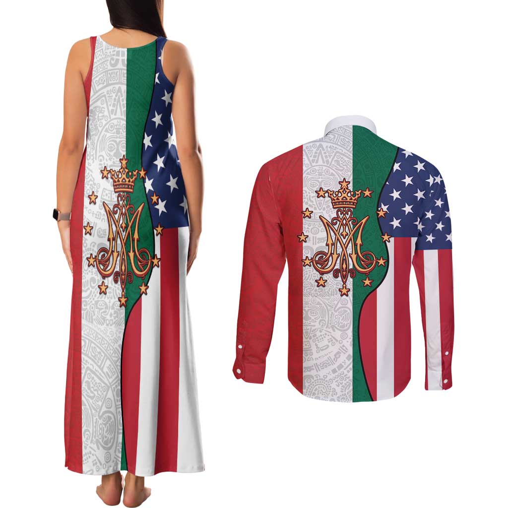 Guadalupe Virgin Mary Couples Matching Tank Maxi Dress and Long Sleeve Button Shirt Mexican American Flag - Wonder Print Shop