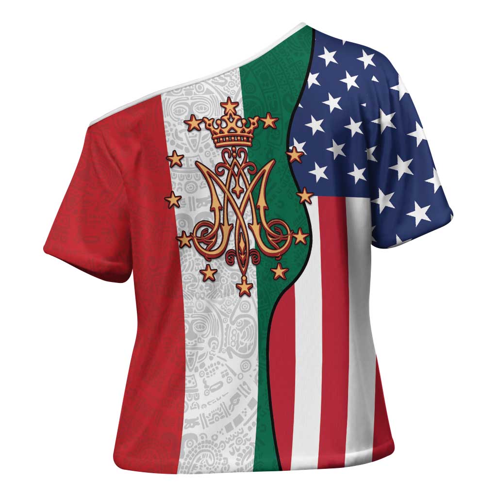 Guadalupe Virgin Mary Cross Shoulder Shirt Mexican American Flag - Wonder Print Shop