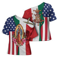Guadalupe Virgin Mary Cross Shoulder Shirt Mexican American Flag - Wonder Print Shop