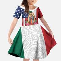 Guadalupe Virgin Mary Family Matching Long Sleeve Bodycon Dress and Hawaiian Shirt Mexican American Flag - Wonder Print Shop