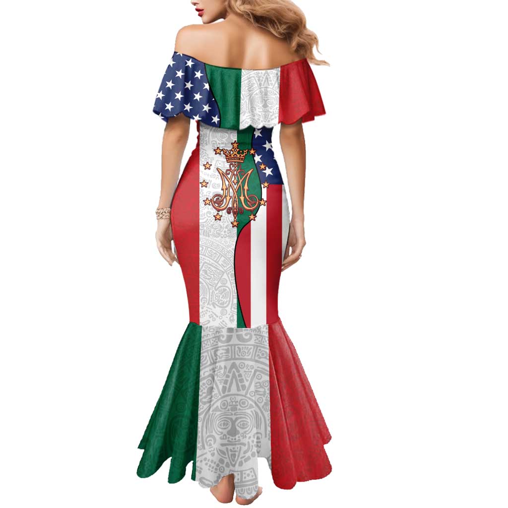 Guadalupe Virgin Mary Family Matching Mermaid Dress and Hawaiian Shirt Mexican American Flag - Wonder Print Shop