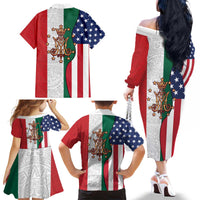 Guadalupe Virgin Mary Family Matching Off The Shoulder Long Sleeve Dress and Hawaiian Shirt Mexican American Flag - Wonder Print Shop