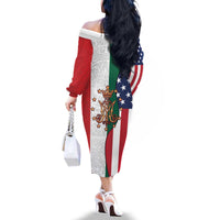Guadalupe Virgin Mary Family Matching Off The Shoulder Long Sleeve Dress and Hawaiian Shirt Mexican American Flag - Wonder Print Shop