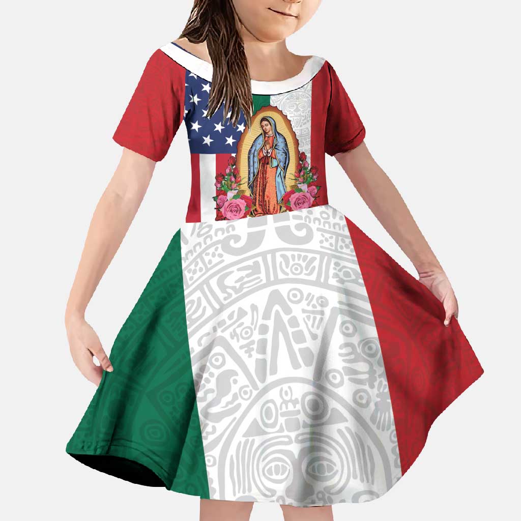 Guadalupe Virgin Mary Family Matching Off Shoulder Maxi Dress and Hawaiian Shirt Mexican American Flag - Wonder Print Shop