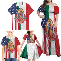 Guadalupe Virgin Mary Family Matching Off Shoulder Maxi Dress and Hawaiian Shirt Mexican American Flag - Wonder Print Shop