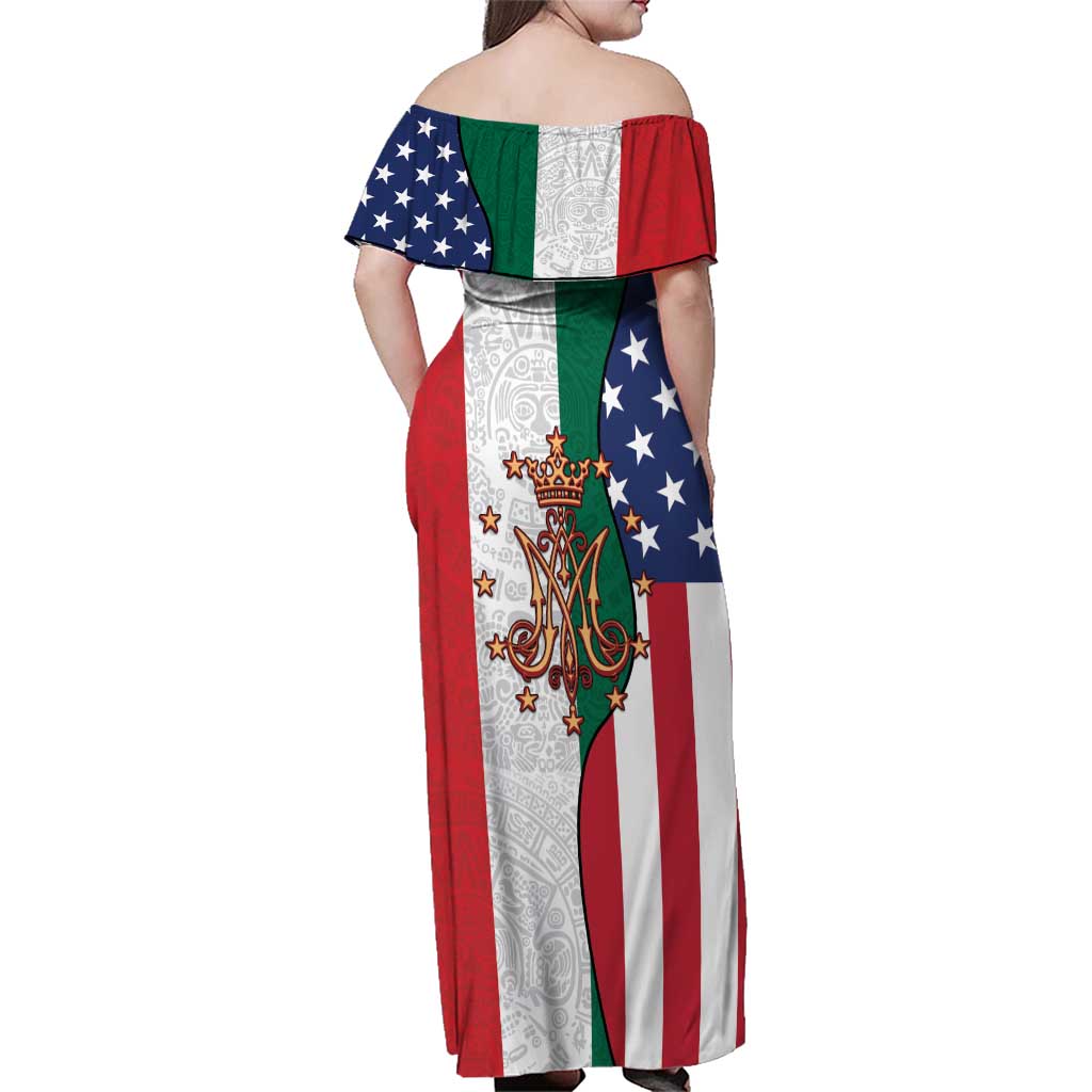 Guadalupe Virgin Mary Family Matching Off Shoulder Maxi Dress and Hawaiian Shirt Mexican American Flag - Wonder Print Shop