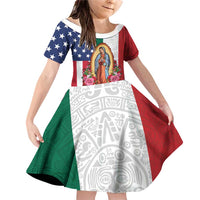 Guadalupe Virgin Mary Family Matching Off Shoulder Short Dress and Hawaiian Shirt Mexican American Flag - Wonder Print Shop