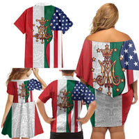 Guadalupe Virgin Mary Family Matching Off Shoulder Short Dress and Hawaiian Shirt Mexican American Flag - Wonder Print Shop