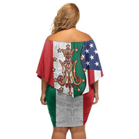 Guadalupe Virgin Mary Family Matching Off Shoulder Short Dress and Hawaiian Shirt Mexican American Flag - Wonder Print Shop