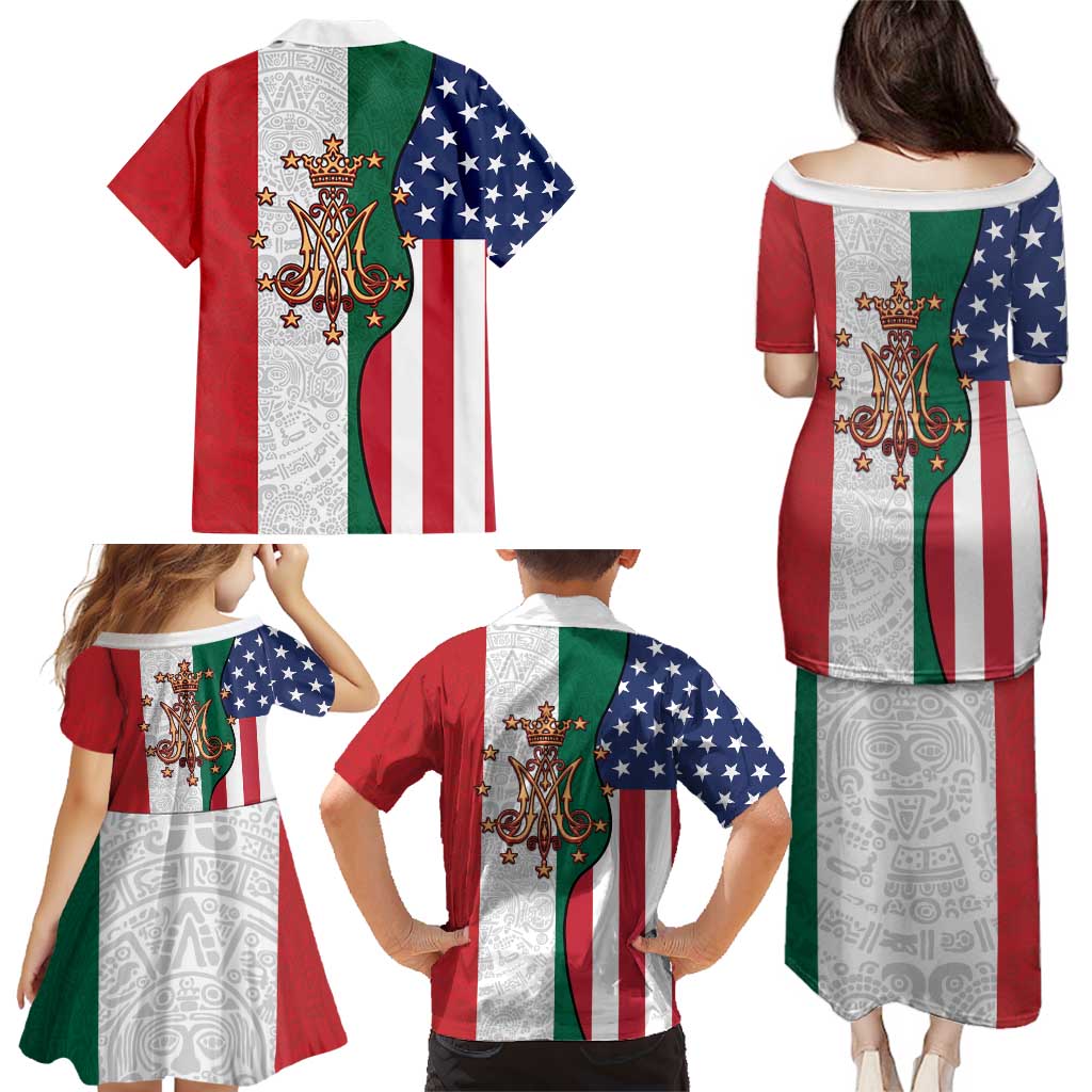 Guadalupe Virgin Mary Family Matching Puletasi and Hawaiian Shirt Mexican American Flag - Wonder Print Shop