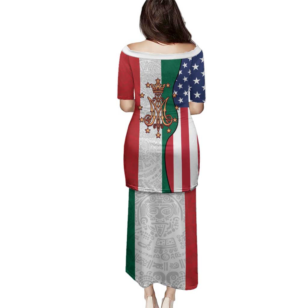 Guadalupe Virgin Mary Family Matching Puletasi and Hawaiian Shirt Mexican American Flag - Wonder Print Shop